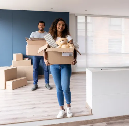 People moving with boxes.