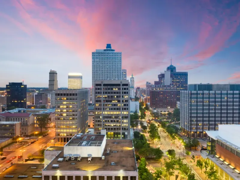 Memphis, TN, skyline at sunset.